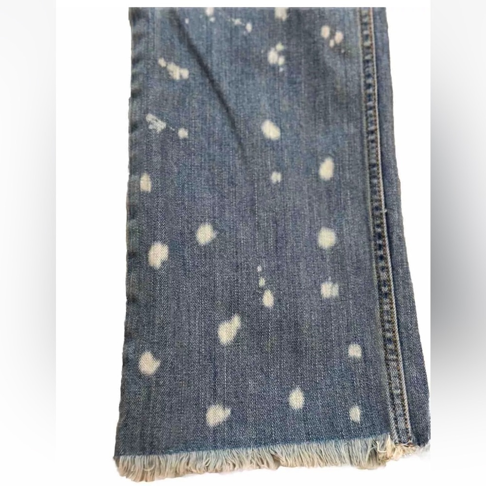 Free People Jeans Raw Waistband Bleach Spot Mid Rise Crop Bootcut Size 27 - Picture 5 of 11